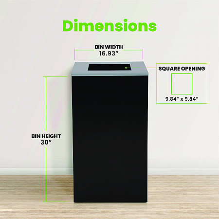 29 Gallon Trash/Recycling Cans, Steel, Black Can with Square Lid (4450KITBLKS)