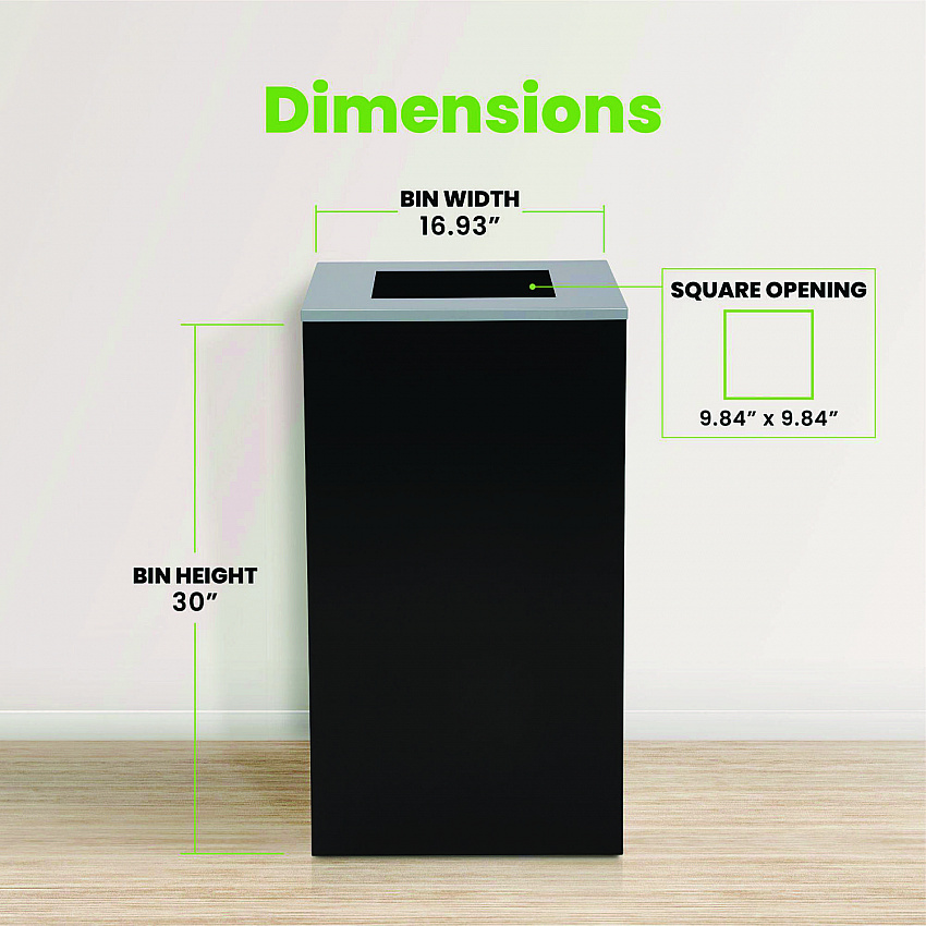 29 Gallon Trash/Recycling Cans, Steel, Black Can with Square Lid (4450KITBLKS)