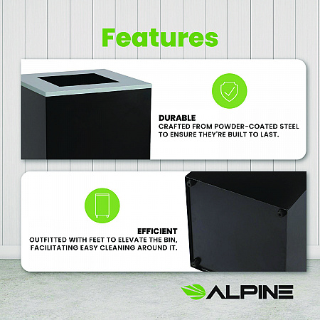 29 Gallon Trash/Recycling Cans, Steel, Black Can with Square Lid (4450KITBLKS)