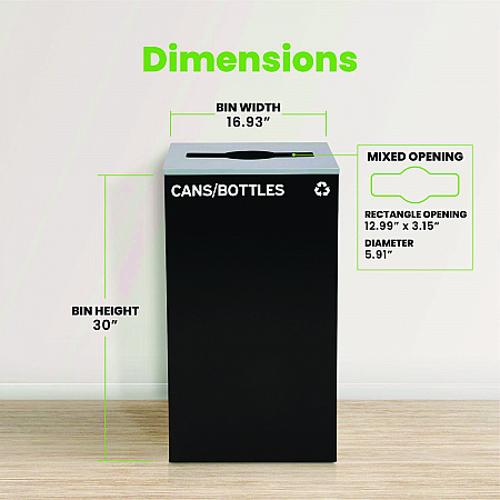 29 Gallon Trash/Recycling Cans, Steel, Black Cans/Bottles Recycling Can with Mixed Lid (4450KITBLKMC)