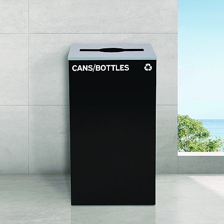 29 Gallon Trash/Recycling Cans, Steel, Black Cans/Bottles Recycling Can with Mixed Lid (4450KITBLKMC)