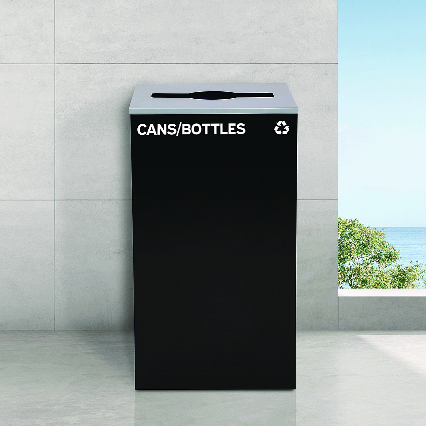 29 Gallon Trash/Recycling Cans, Steel, Black Cans/Bottles Recycling Can with Mixed Lid (4450KITBLKMC)