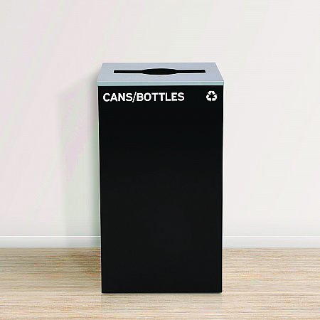 29 Gallon Trash/Recycling Cans, Steel, Black Cans/Bottles Recycling Can with Mixed Lid (4450KITBLKMC)