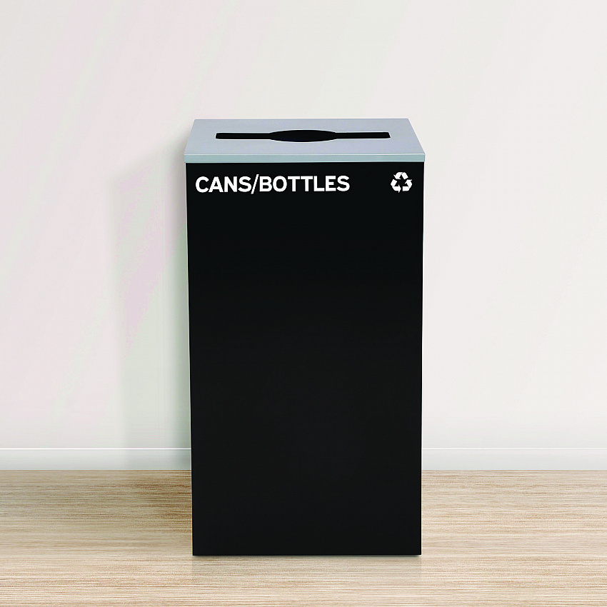 29 Gallon Trash/Recycling Cans, Steel, Black Cans/Bottles Recycling Can with Mixed Lid (4450KITBLKMC)