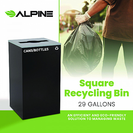 29 Gallon Trash/Recycling Cans, Steel, Black Cans/Bottles Recycling Can with Mixed Lid (4450KITBLKMC)