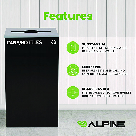 29 Gallon Trash/Recycling Cans, Steel, Black Cans/Bottles Recycling Can with Mixed Lid (4450KITBLKMC)