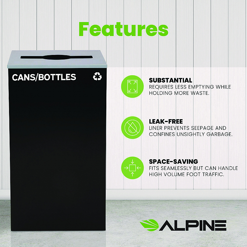 29 Gallon Trash/Recycling Cans, Steel, Black Cans/Bottles Recycling Can with Mixed Lid (4450KITBLKMC)