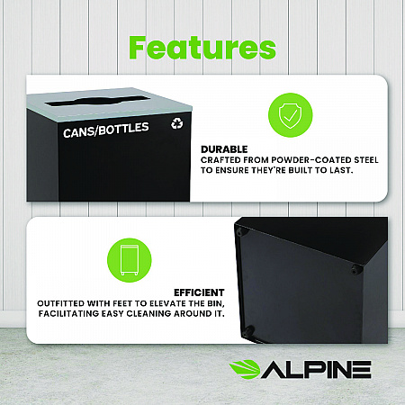 29 Gallon Trash/Recycling Cans, Steel, Black Cans/Bottles Recycling Can with Mixed Lid (4450KITBLKMC)