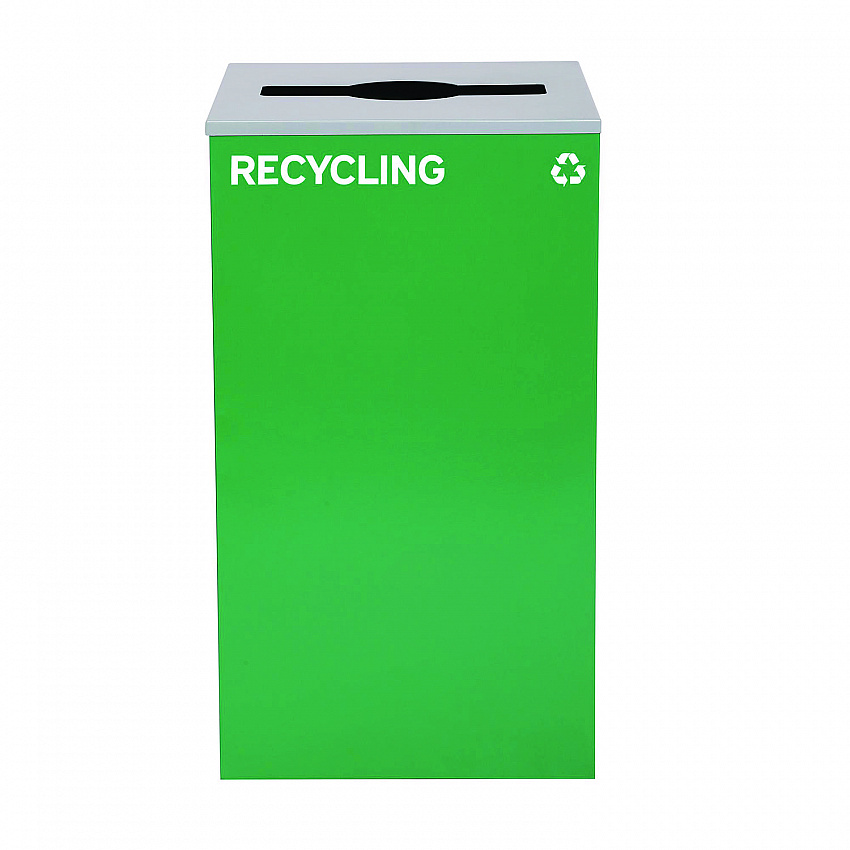 29 Gallon Trash/Recycling Cans, Steel, Blue Recycling Can and Black Trash Can w/Sq Lid, Green Recycling Can with Mixed Lid (4450BLKKIT21)