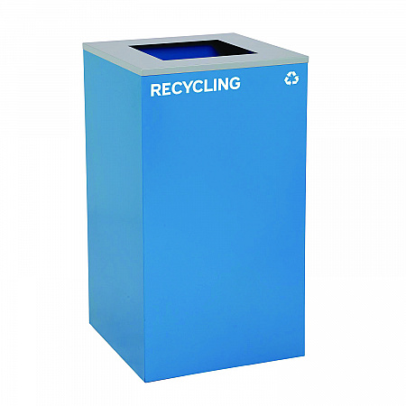 29 Gallon Trash/Recycling Cans, Steel, Blue Recycling and Black Trash Cans w/Square Lid, Green Mixed Recycling Can Mixed Lid (4450BLKKIT22)