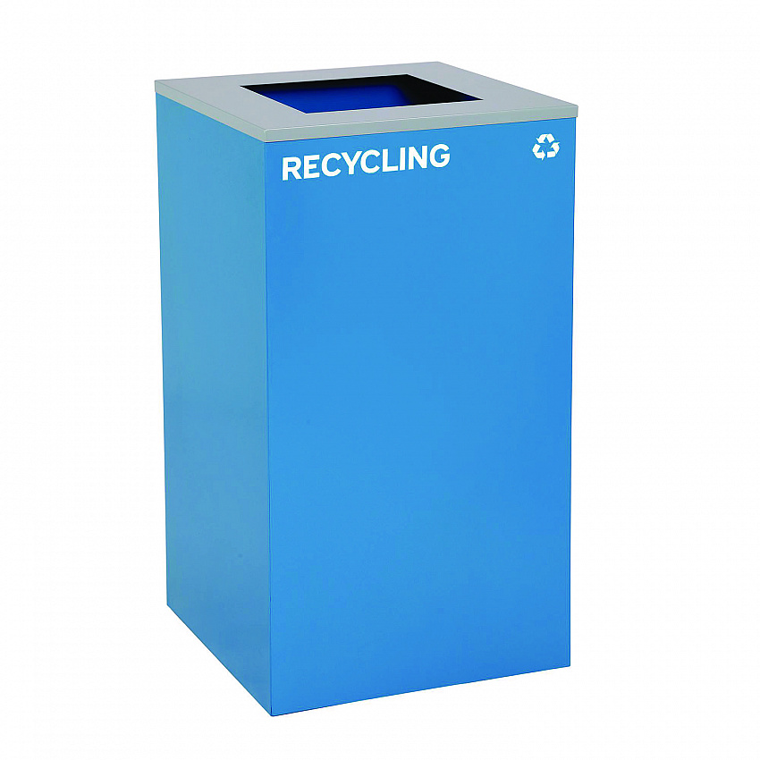 29 Gallon Trash/Recycling Cans, Steel, Blue Recycling and Black Trash Cans w/Square Lid, Green Mixed Recycling Can Mixed Lid (4450BLKKIT22)