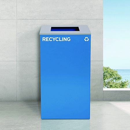 29 Gallon Trash/Recycling Cans, Steel, Blue Recycling Can and Black Trash Can w/Square Lids, Green Compost Can with Mixed Lid (4450BLKKIT23)
