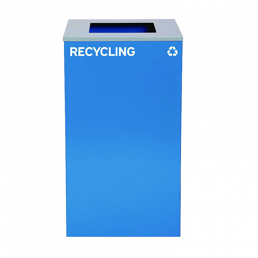 29 Gallon Trash/Recycling Cans, Steel, Blue Recycling Can and Black Trash Can w/Square Lids, Green Compost Can with Mixed Lid (4450BLKKIT23)