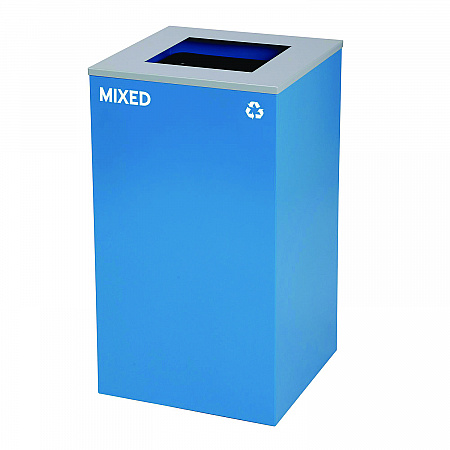 29 Gallon Trash/Recycling Cans, Steel, Blue Mixed Recycling and Black Trash Cans w/Square Lids, Green Compost Can w/Mixed Lid (4450BLKKIT24)