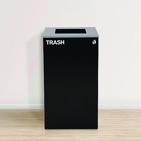 29 Gallon Trash/Recycling Cans, Steel, Blue Cans/Bottles Recycling and Black Trash Can w/Sq Lid, Green Compost Can Mixed Lid (4450BLKKIT25)