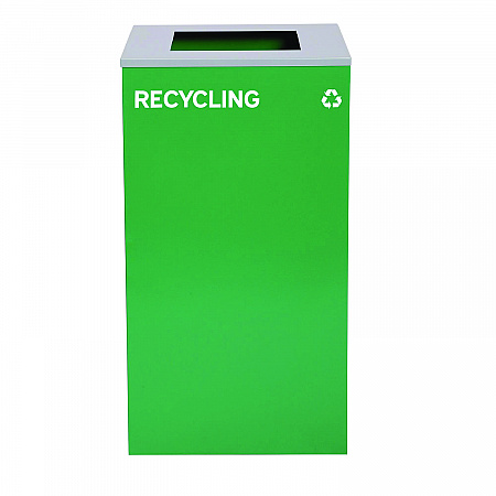 29 Gallon Trash/Recycling Cans, Steel, Blue Recycling Can w/Mixed Lid, Green Recycling Can and Black Trash Can with Sq Lid (4450BLKKIT26)