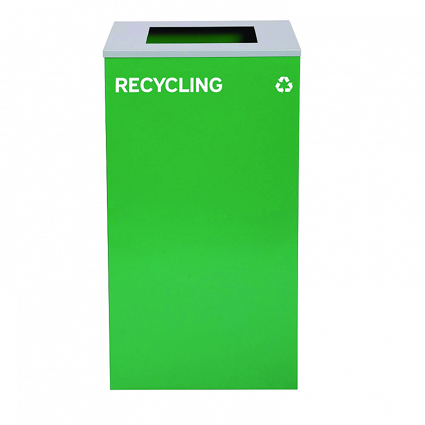 29 Gallon Trash/Recycling Cans, Steel, Blue Recycling Can w/Circle Lid, Green Recycling Can and Black Trash Can w/Square Lids (4450BLKKIT35)