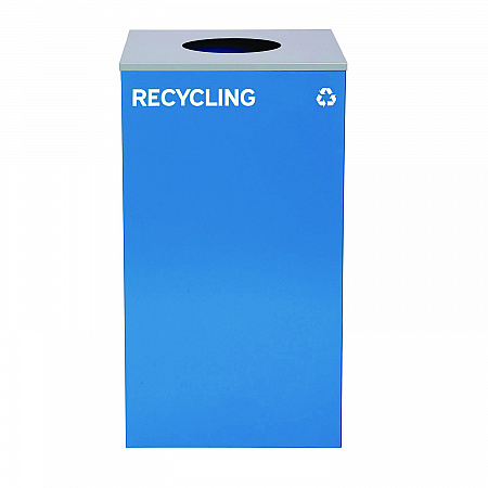 29 Gallon Trash/Recycling Cans, Steel, Blue Recycling Can w/Circle Lid, Green Recycling Can and Black Trash Can w/Square Lids (4450BLKKIT35)