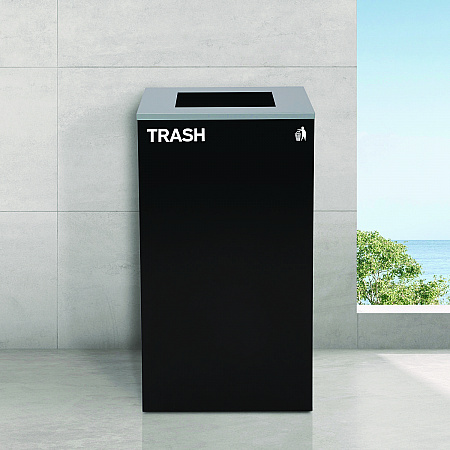29 Gallon Trash/Recycling Cans, Steel, Blue Recycling Can w/Circle Lid, Green Recycling Can and Black Trash Can w/Square Lids (4450BLKKIT35)