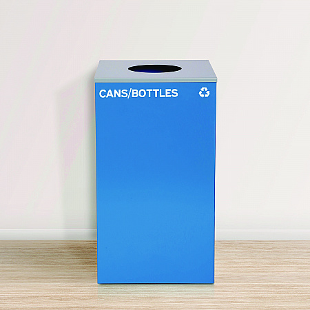 29 Gallon Trash/Recycling Cans, Steel, Blue Cans/Bottles Recycling w/Circle Lid, Green Compost w/Mixed Lid, BK Trash w/Sq Lid (4450BLKKIT38)