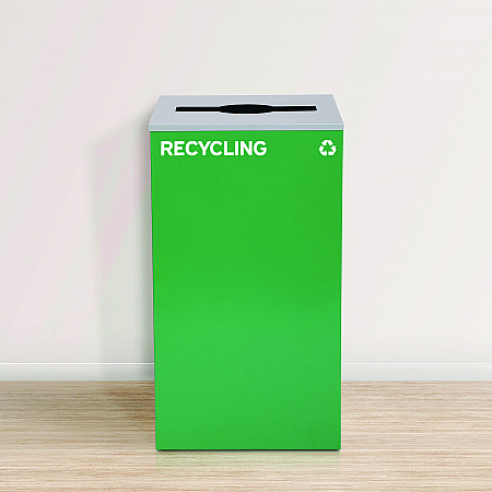 29 Gallon Trash/Recycling Cans, Steel, Blue Recycling Can w/Circle Lid, Green Recycling w/Mixed Lid, Black Trash w/Square Lid (4450BLKKIT39)