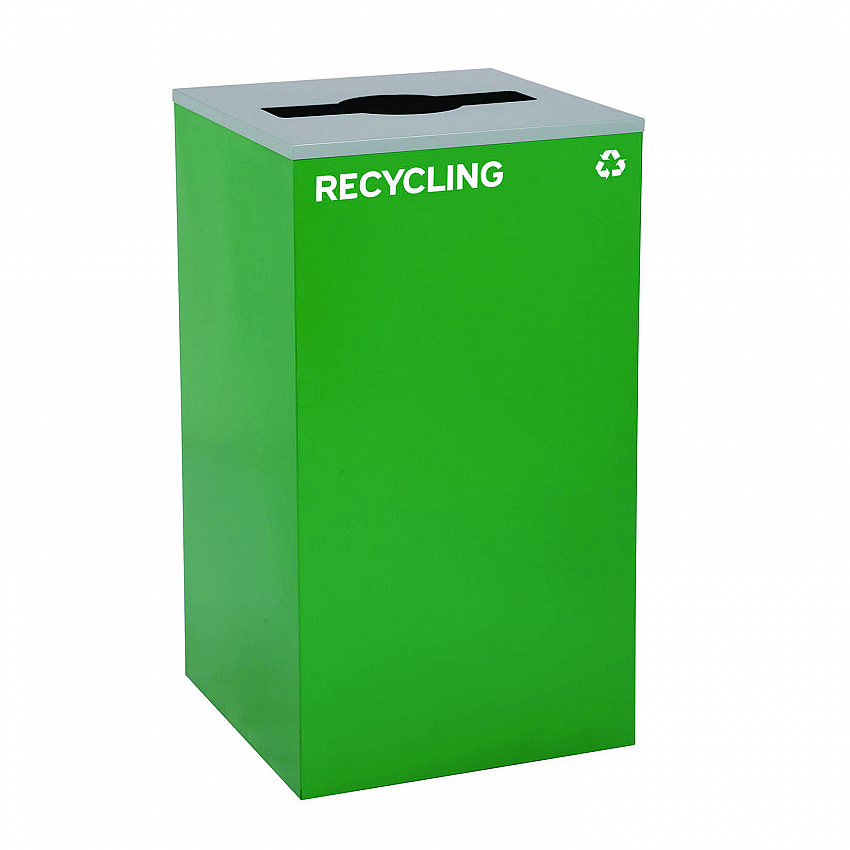 29 Gallon Trash/Recycling Cans, Steel, Blue Recycling Can w/Circle Lid, Green Recycling w/Mixed Lid, Black Trash w/Square Lid (4450BLKKIT39)