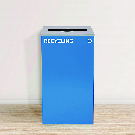 29 Gallon Trash/Recycling Cans, Steel, Blue Recycling and Green Mixed Recycling Can w/Mixed Lids, Black Trash Can w/Sq Lid (4450BLKKIT31)
