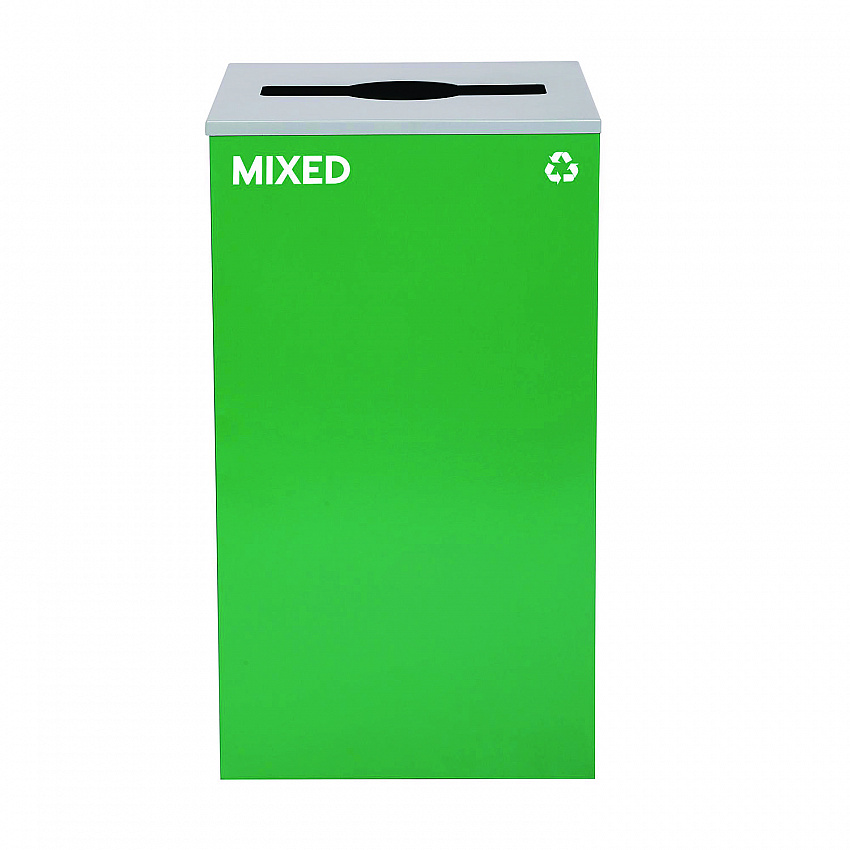 29 Gallon Trash/Recycling Cans, Steel, Blue Recycling and Green Mixed Recycling Can w/Mixed Lids, Black Trash Can w/Sq Lid (4450BLKKIT31)