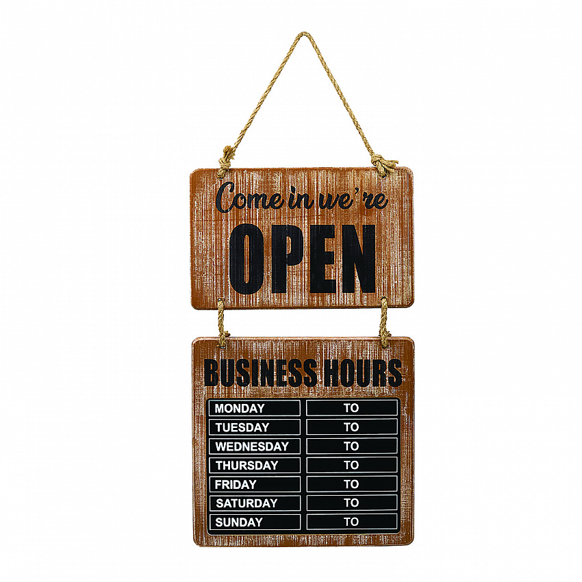 Business Hours Outdoor Sign, 9.75 x 22.5, Brown Face, Black/White Lettering, Chalkboard (EGPHD0310S)