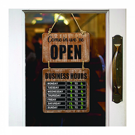 Business Hours Outdoor Sign, 9.75 x 22.5, Brown Face, Black/White Lettering, Chalkboard (EGPHD0310S)