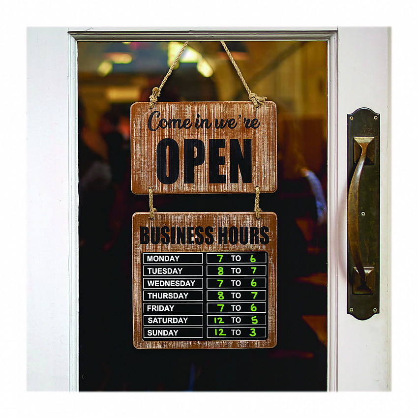 Business Hours Outdoor Sign, 9.75 x 22.5, Brown Face, Black/White Lettering, Chalkboard (EGPHD0310S)