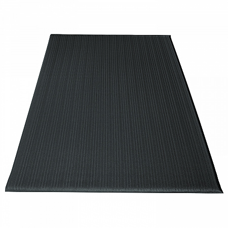 Ribbed Vinyl Anti-Fatigue Mat, Rectangular, Black Ribbed Surface, 24