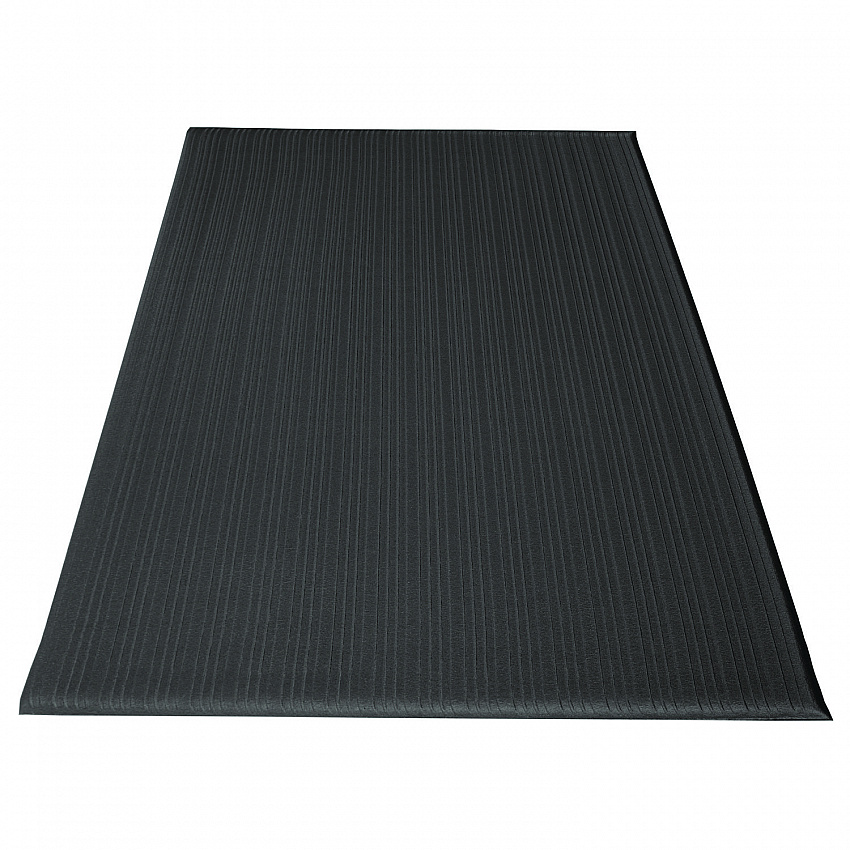 Ribbed Vinyl Anti-Fatigue Mat, Rectangular, Black Ribbed Surface, 24" x 36" (FL2436BK)