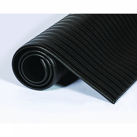 Ribbed Vinyl Anti-Fatigue Mat, Rectangular, Black Ribbed Surface, 24