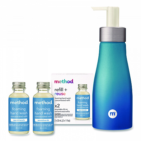 Refill + Reuse Foaming Hand Soap Refill Kit, Sea Minerals Scent, (2) 1 oz Refill Bottles, 10 oz Dispenser Bottle (356001)