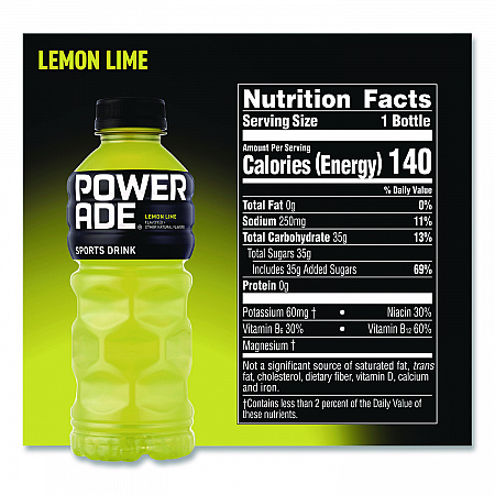 Sports Drink, Lemon Lime, 20 oz Bottle, 24/Pack (049000003697)