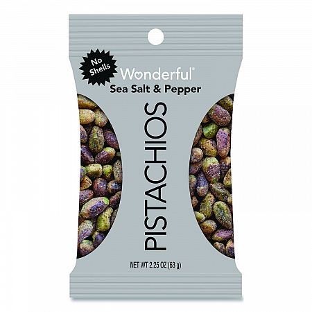 No Shells Sea Salt and Pepper Pistachios, 2.25 oz Pack, 8/Box (PAR70144)