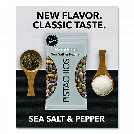 No Shells Sea Salt and Pepper Pistachios, 2.25 oz Pack, 8/Box (PAR70144)