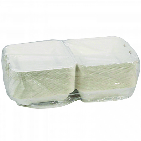 EarthChoice PFAS Free Compostable Hinged Lid Container, 9 x 9 x 3.5, White, Sugarcane, 150/Carton (YMCH0901BB)