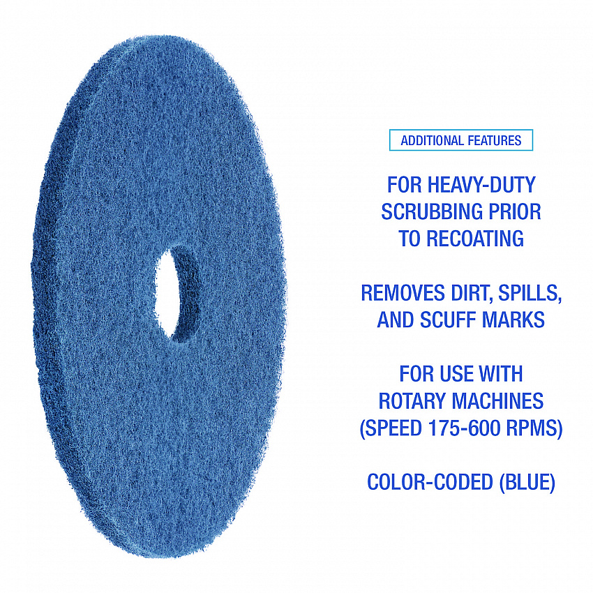 Scrubbing Floor Pads, 14" Diameter, Blue, 5/Carton (4014BLU)