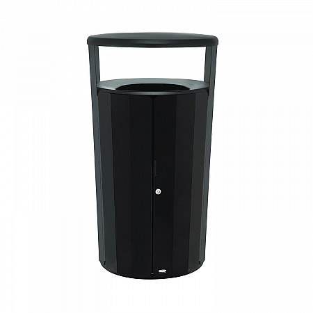 RESIST Round Waste Container, 45 gal, Metal, Textured Black/Black Gloss (2184979)