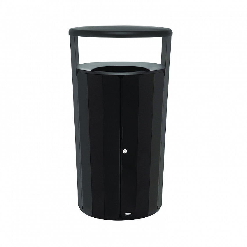 RESIST Round Waste Container, 45 gal, Metal, Textured Black/Black Gloss (2184979)
