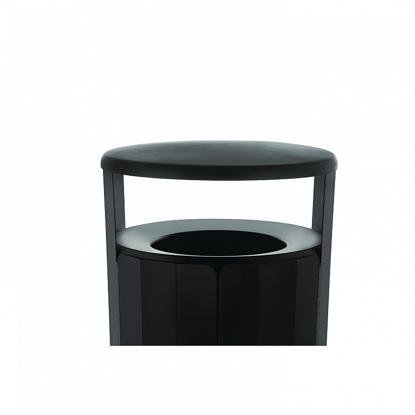 RESIST Round Waste Container, 45 gal, Metal, Textured Black/Black Gloss (2184979)