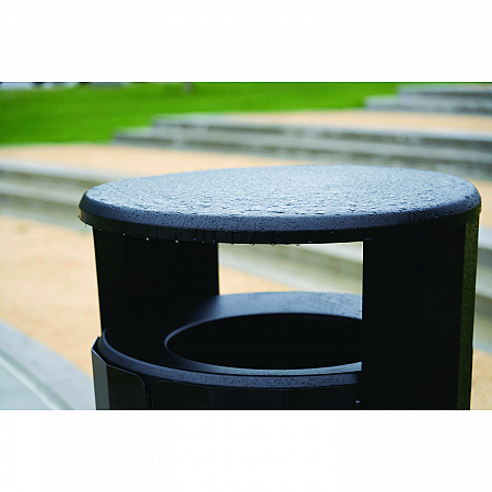 RESIST Round Waste Container, 45 gal, Metal, Textured Black/Black Gloss (2184979)