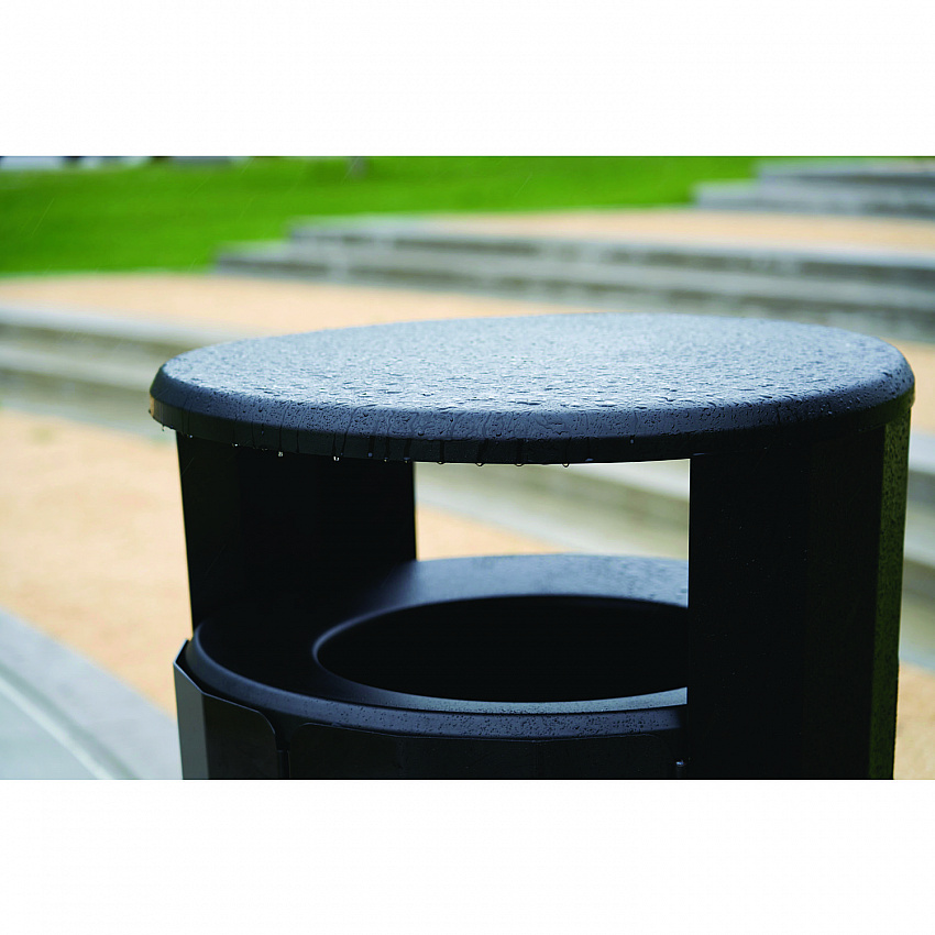 RESIST Round Waste Container, 45 gal, Metal, Textured Black/Black Gloss (2184979)