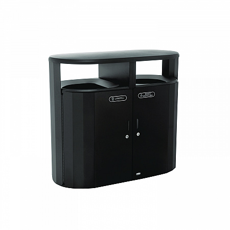 RESIST Dual Stream Waste and Recycling Container, 66 gal, Metal, Textured Black/Black Gloss (2185042)