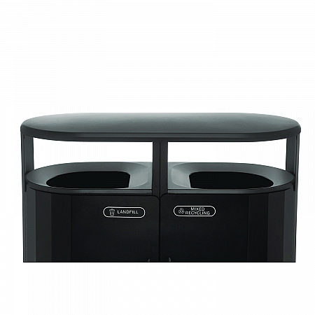 RESIST Dual Stream Waste and Recycling Container, 66 gal, Metal, Textured Black/Black Gloss (2185042)