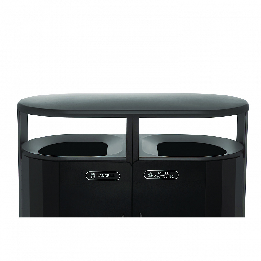 RESIST Dual Stream Waste and Recycling Container, 66 gal, Metal, Textured Black/Black Gloss (2185042)
