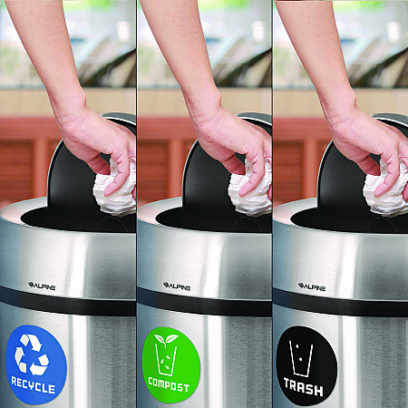 17 Gallon Stainless Steel Indoor Recycling, Trash and Compost Bins with Swivel Lid (47065L1RTCO)