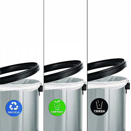 17 Gallon Stainless Steel Indoor Recycling, Trash and Compost Bins with Swivel Lid (47065L1RTCO)